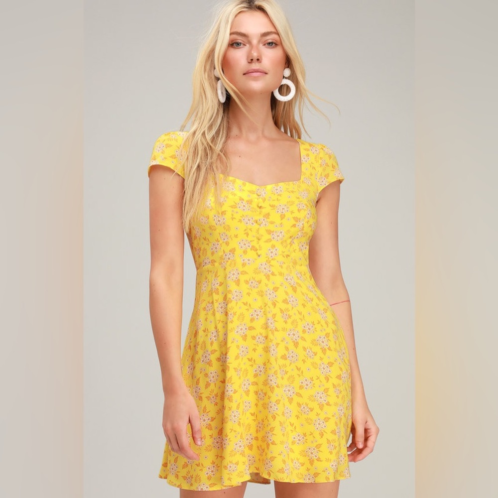 Lulu’s Passion Project Yellow Floral Print Mini Dress